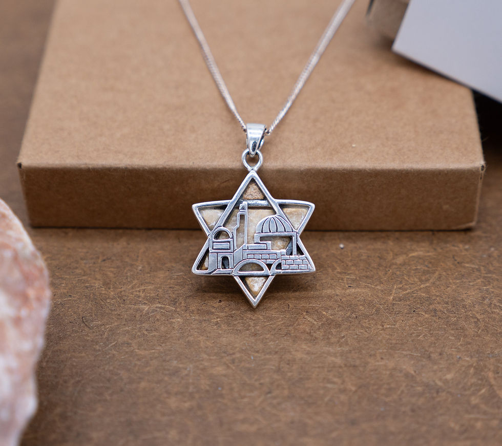 Jerusalem Stone Star of David Necklace, Sterling Silver Magen David Pendant with