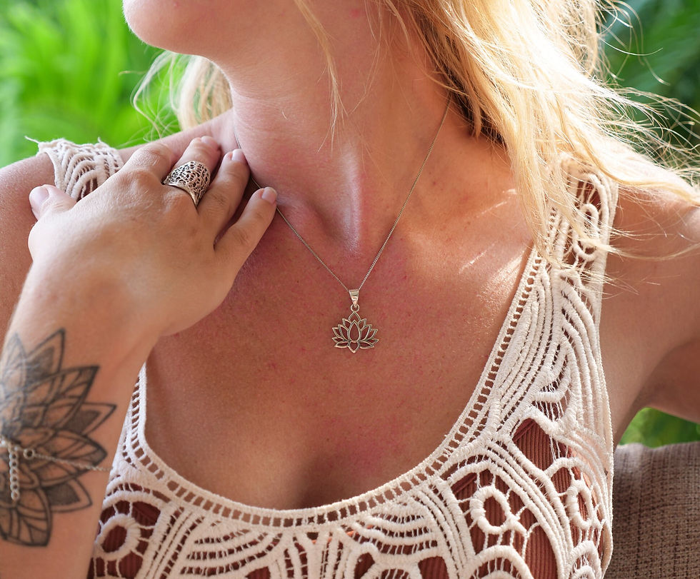 Thumbnail: Lotus Necklace Silver Meditation Jewelry Flower Pendant Boho Spiritual Yoga