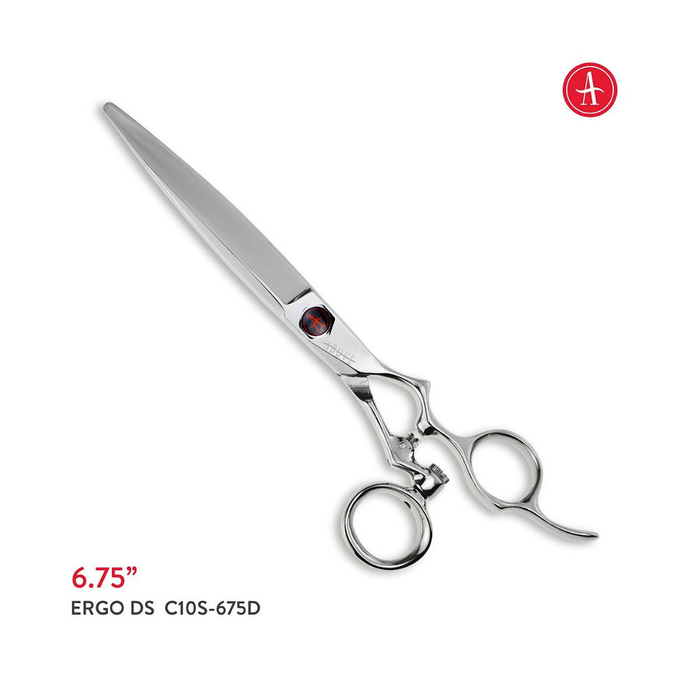 Thumbnail: ABOVE Ergo DS C10S-675D 6.75" professional barber shear with an advanced rotating swivel thumb handle.