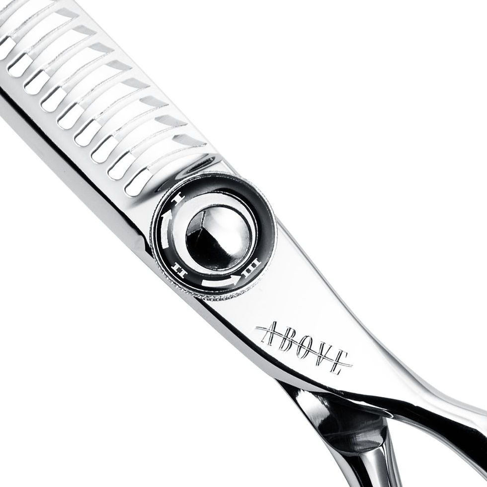 Thumbnail: Close up of ABOVE F-6024M texturizer showing the specialized numbered tension click dial system for precision adjustments.
