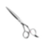 ABOVE Kosmo Finest D F6-625D salon shear on white background featuring an ergonomic offset crane handle layout.