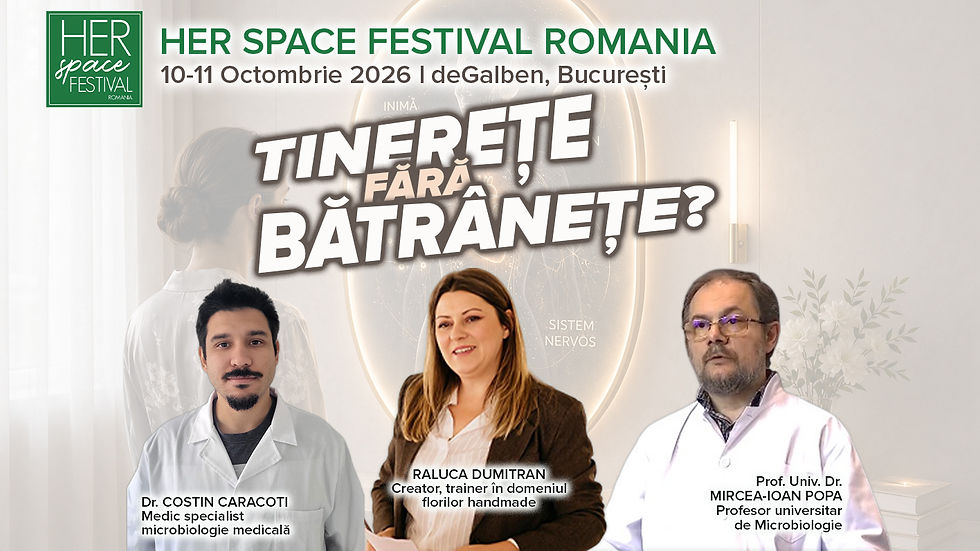 HER SPACE FESTIVAL ROMANIA - TINEREȚE FĂRĂ BĂTRÂNEȚE? Dr. Costin Caracoti, Raluca Dumitran, Prof. Univ. Dr. Mircea-Ioan Popa