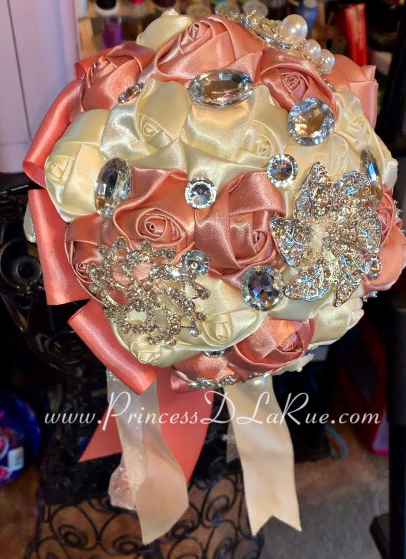 Peach Silver and Cream Bouquet.
