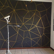 Eyelash salon polygon fractal gold line wall art on black wall