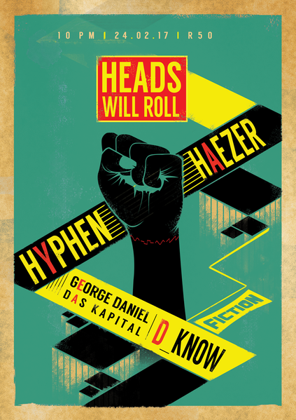 Heads Will Roll event poster green and black vintage print design