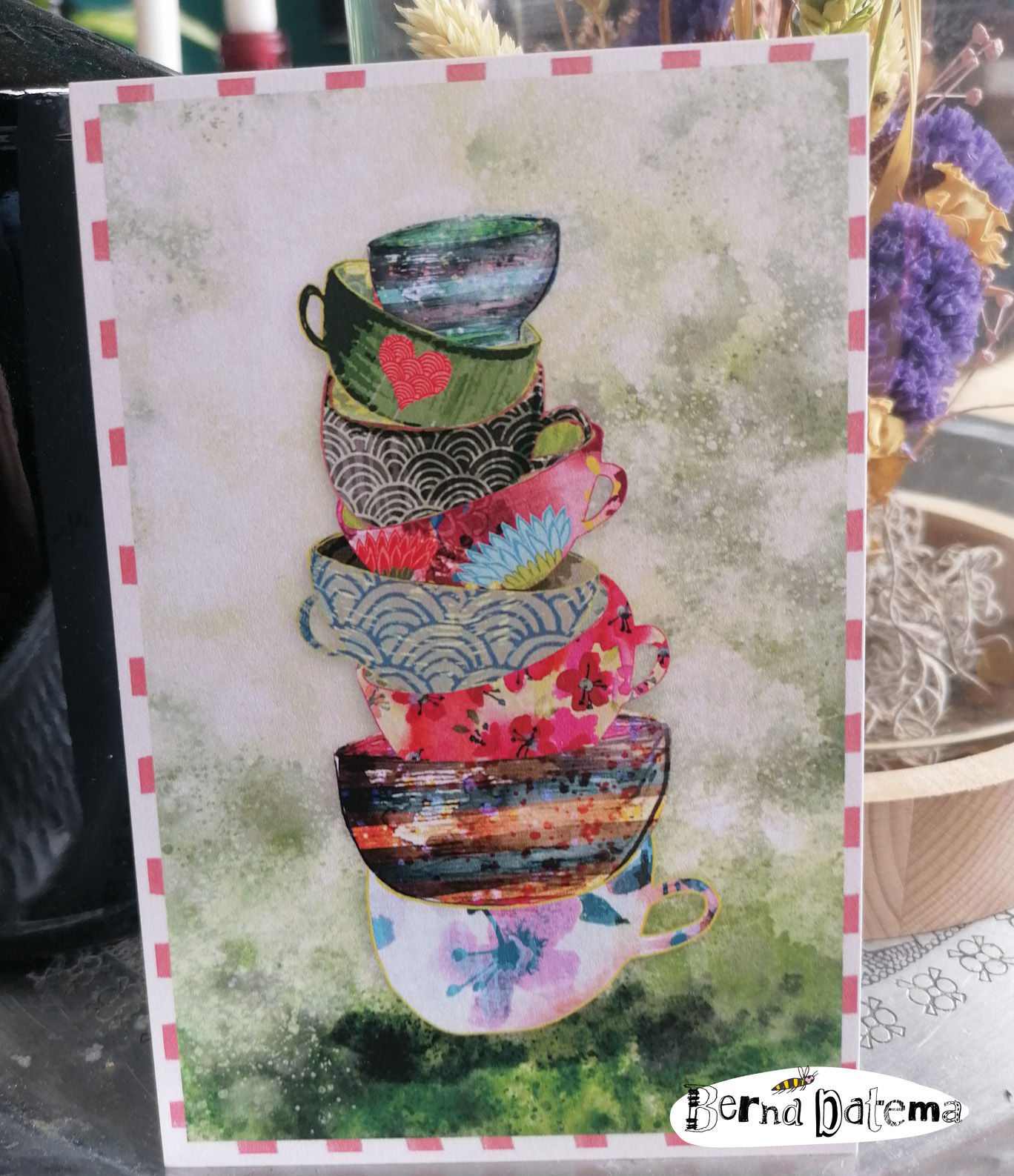 Postcard Pile of cups