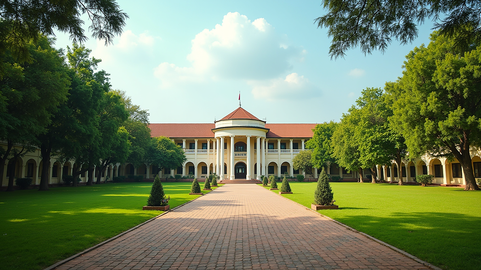 Wide angle view of Tumkur University campus with green surroundings