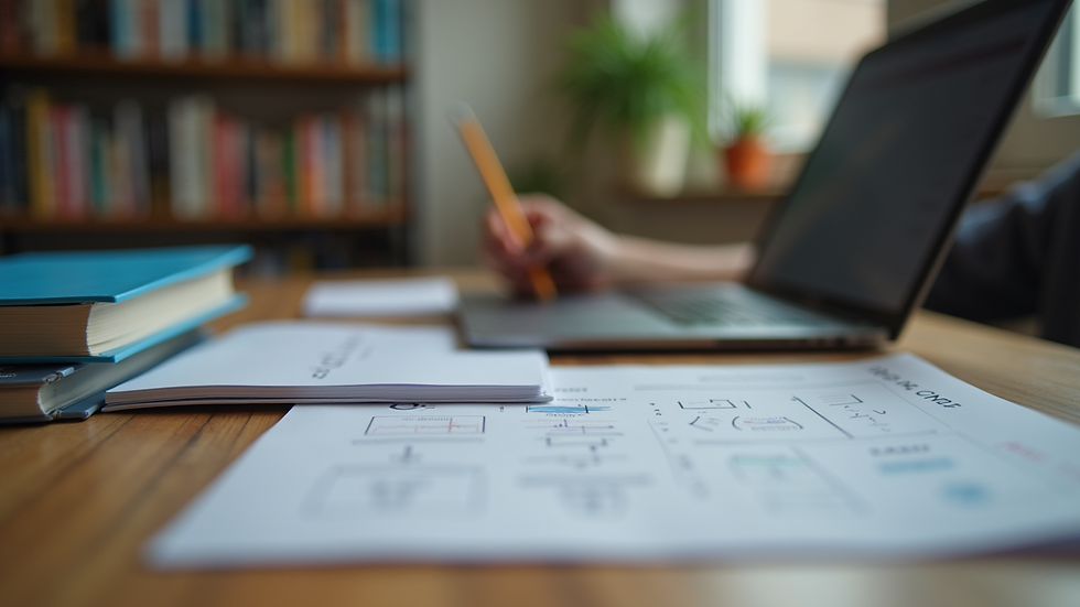 Eye-level view of a student studying with a laptop and math textbooks