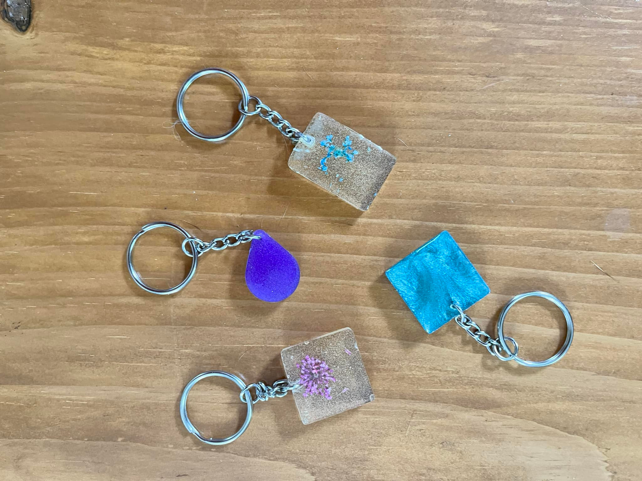 Resin and Pink Flower Keychain