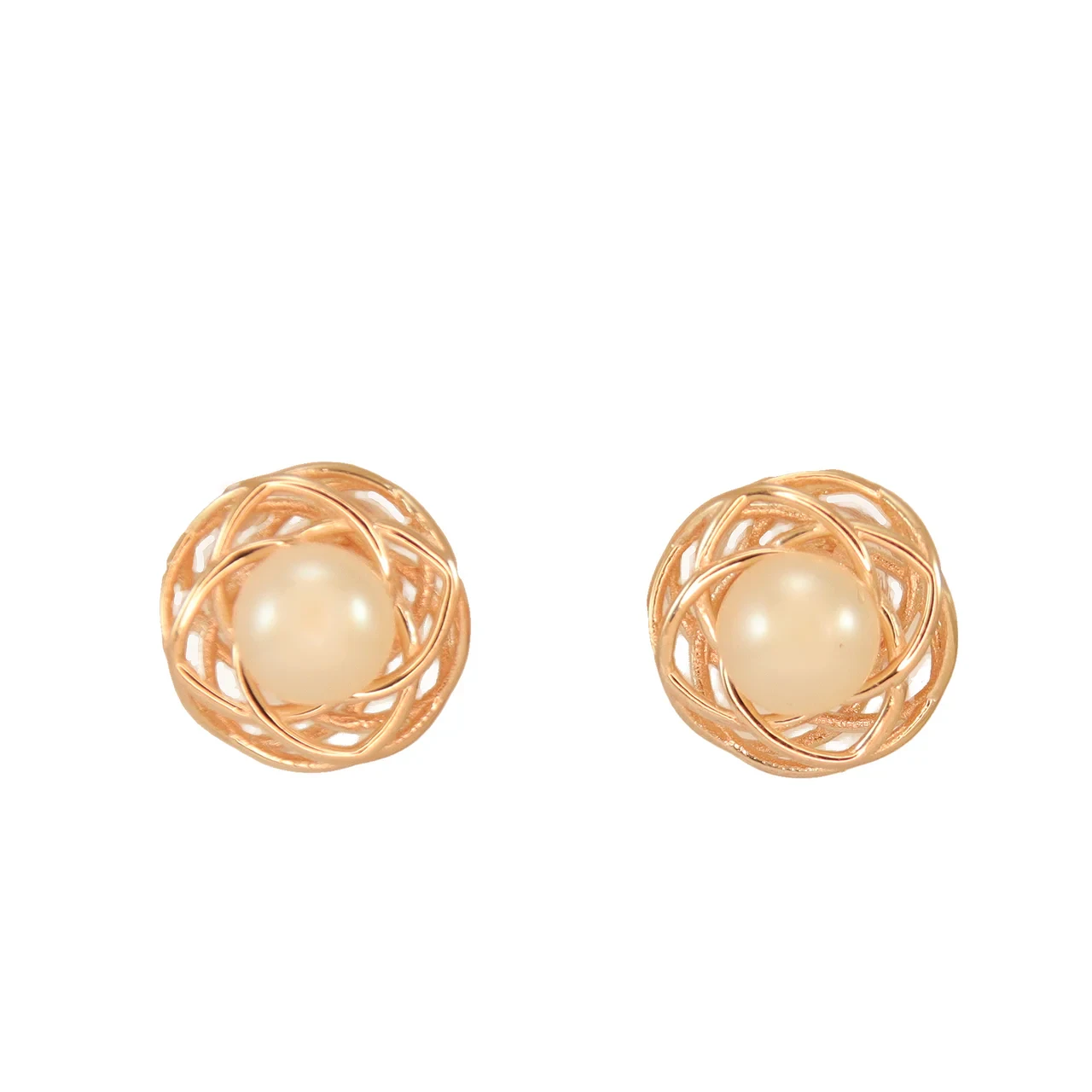 Rose Gold Nest with Pearl Earrings