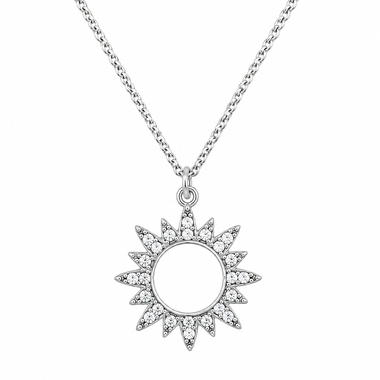 Sterling Silver Cubic Zirconia Sun Necklace