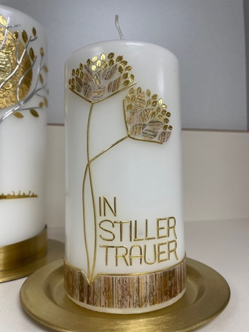 Trauerkerze kaufen in stiller trauer vergoldet