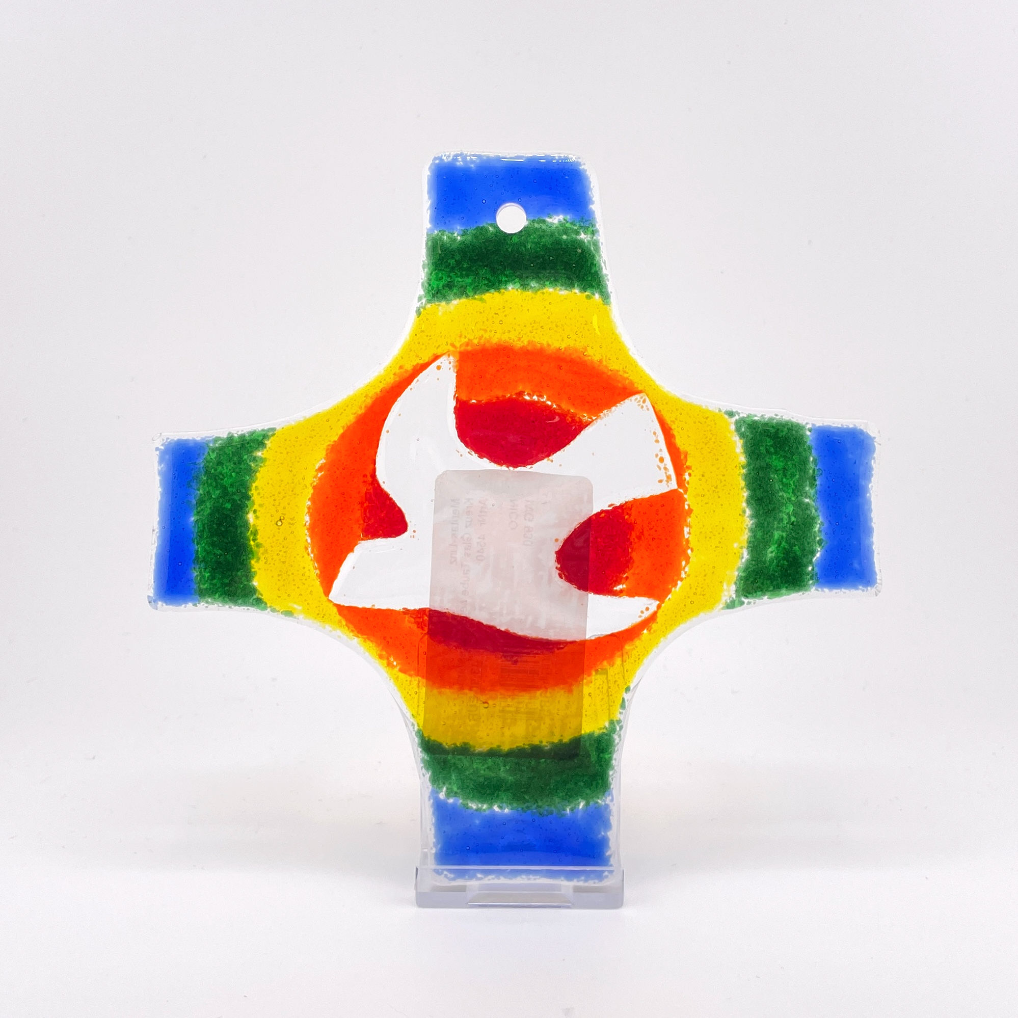 Glaskreuz Taube regenbogenfarben