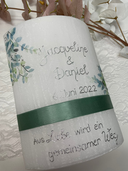 Silber Hochzeitskerze mit Band und Blüte