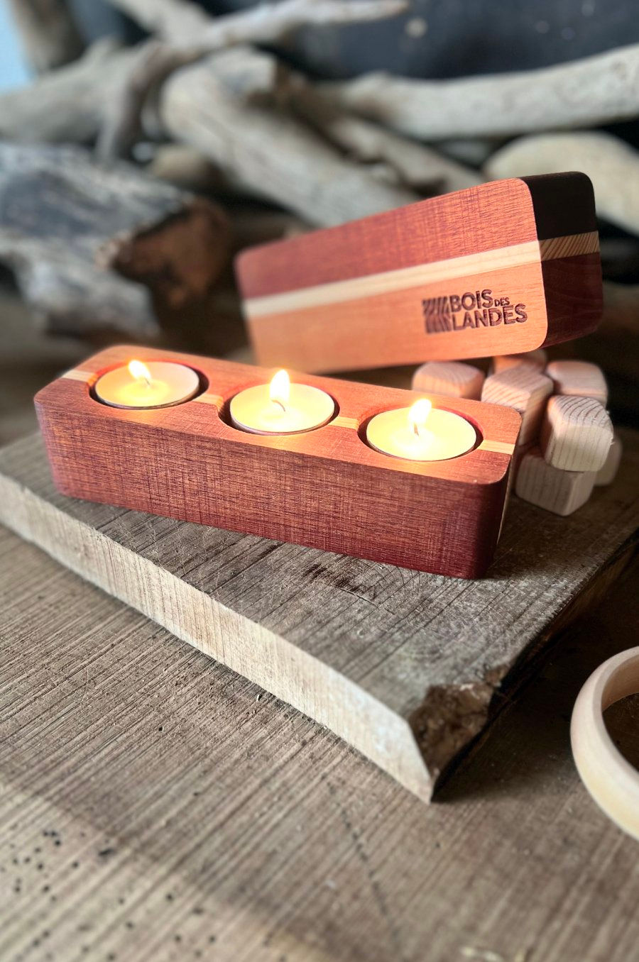 Miniature : Support pour Bougies Chauffe-Plat - photophore en Bois des Landes