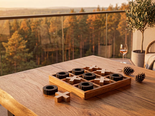 Jeu de morpion artisanal en bois chêne massif des Landes