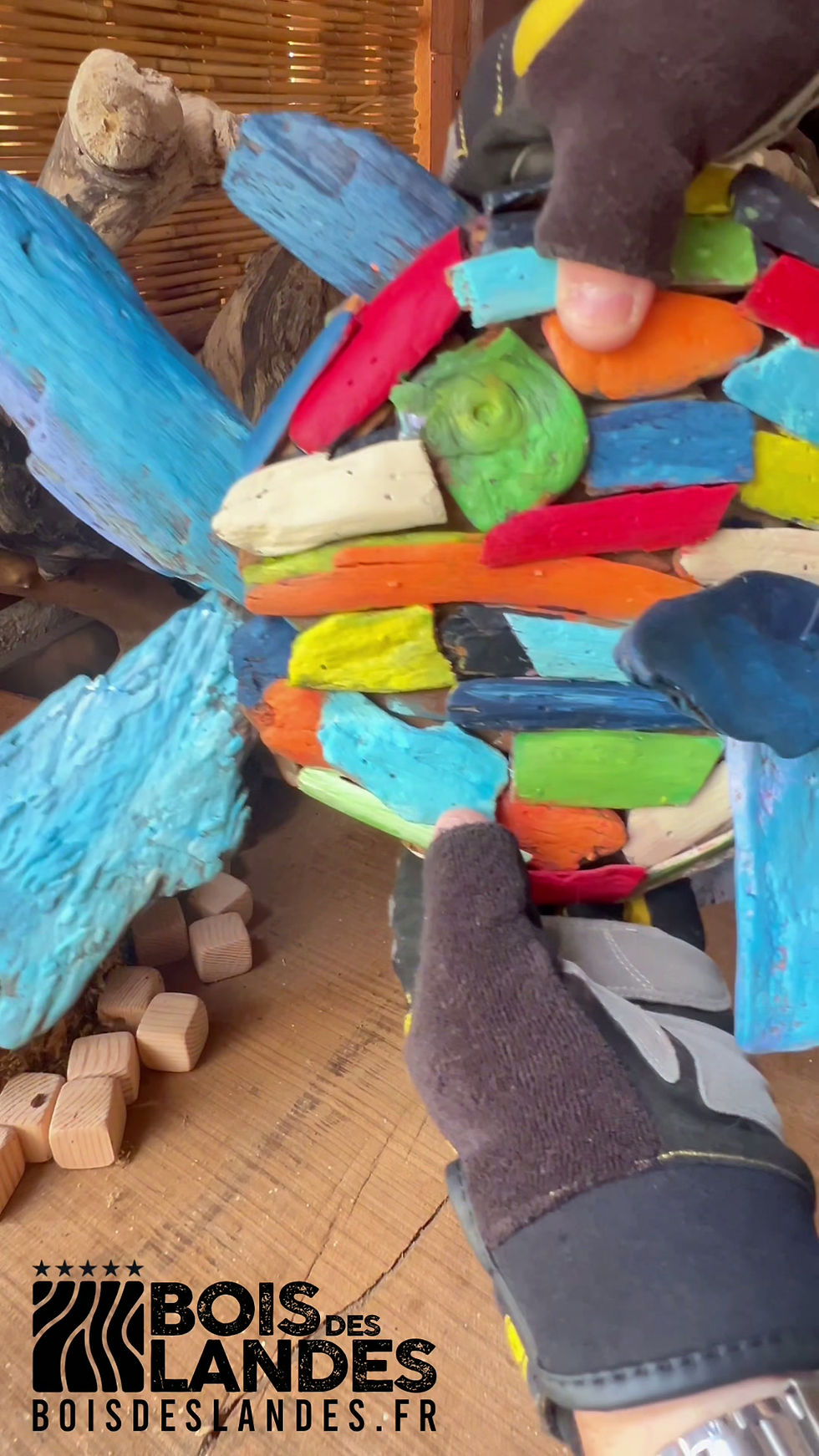 Miniature : Poisson décoratif en bois flotté artisanal peint à la main