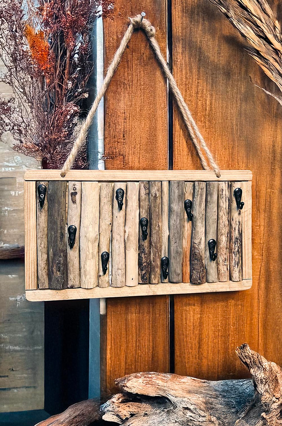 Miniature : Porte bijoux en bois flotté et bois massif des Landes à suspendre