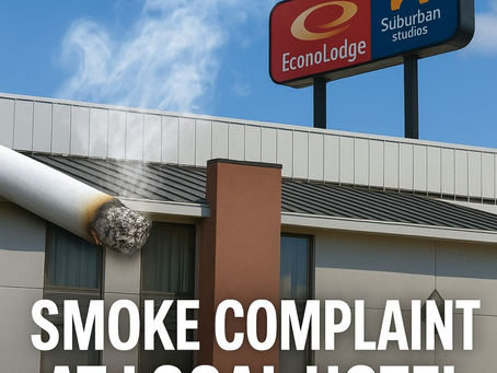 Lit cigarette in front of EconoLodge in Lafayette, Indiana