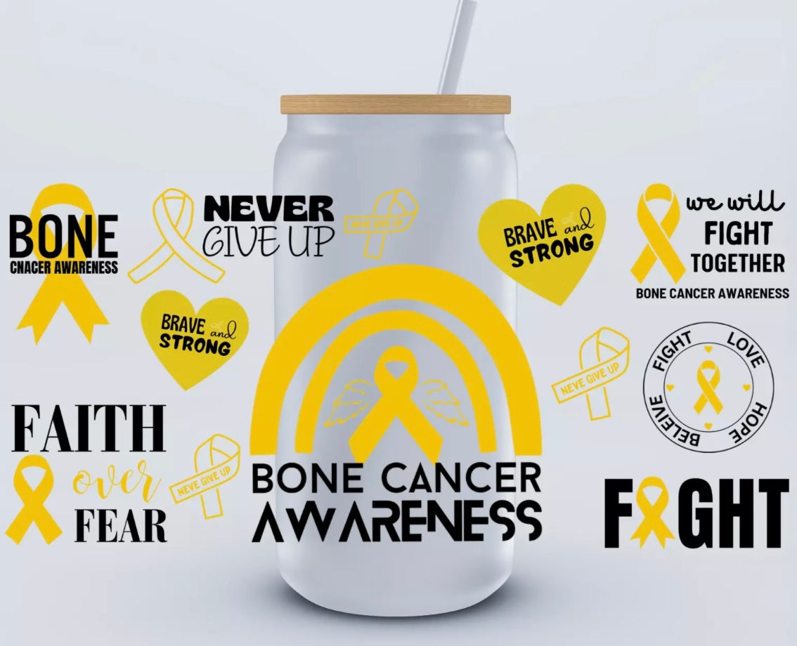 Bone Cancer Awareness Wrap (UV DTF)-Glass Cup With Bamboo Lid,