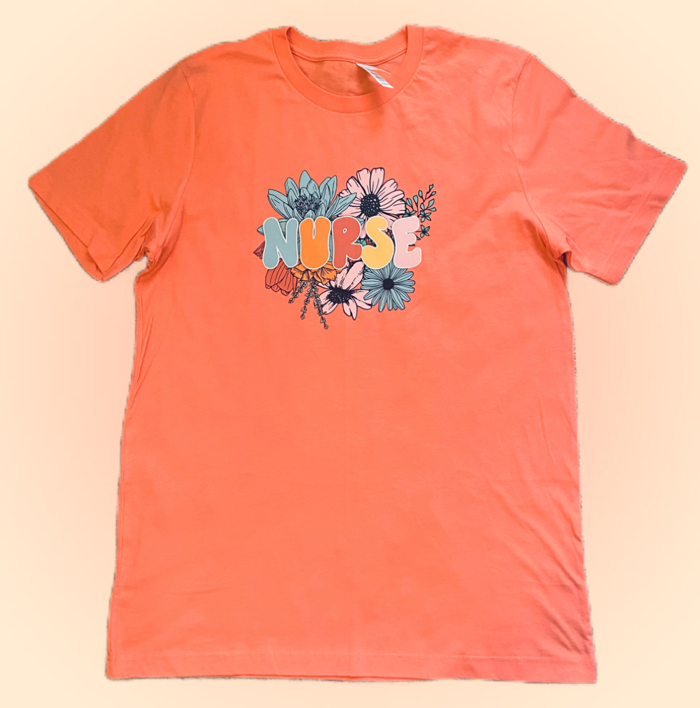 NURSE (DTF)-Unisex Crew T-Shirt 100% Cotton, Coral