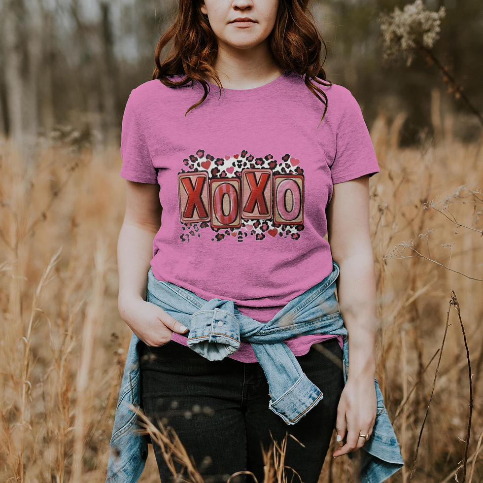 Thumbnail: XOXO Valentine Leopard Print (DTF)-Unisex Crew T-Shirt 100% Cotton Short Sleeve