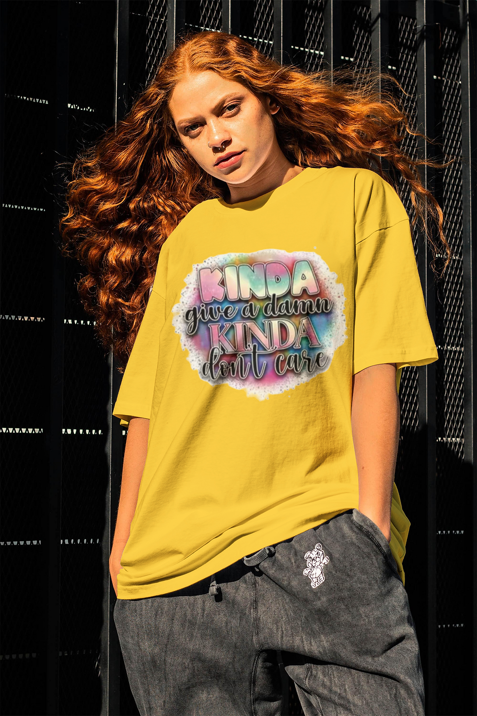 Thumbnail: Kinda Give A Damn Kinda Don't Care (DTF)-Unisex Crew T-Shirt 100% Cotton Short