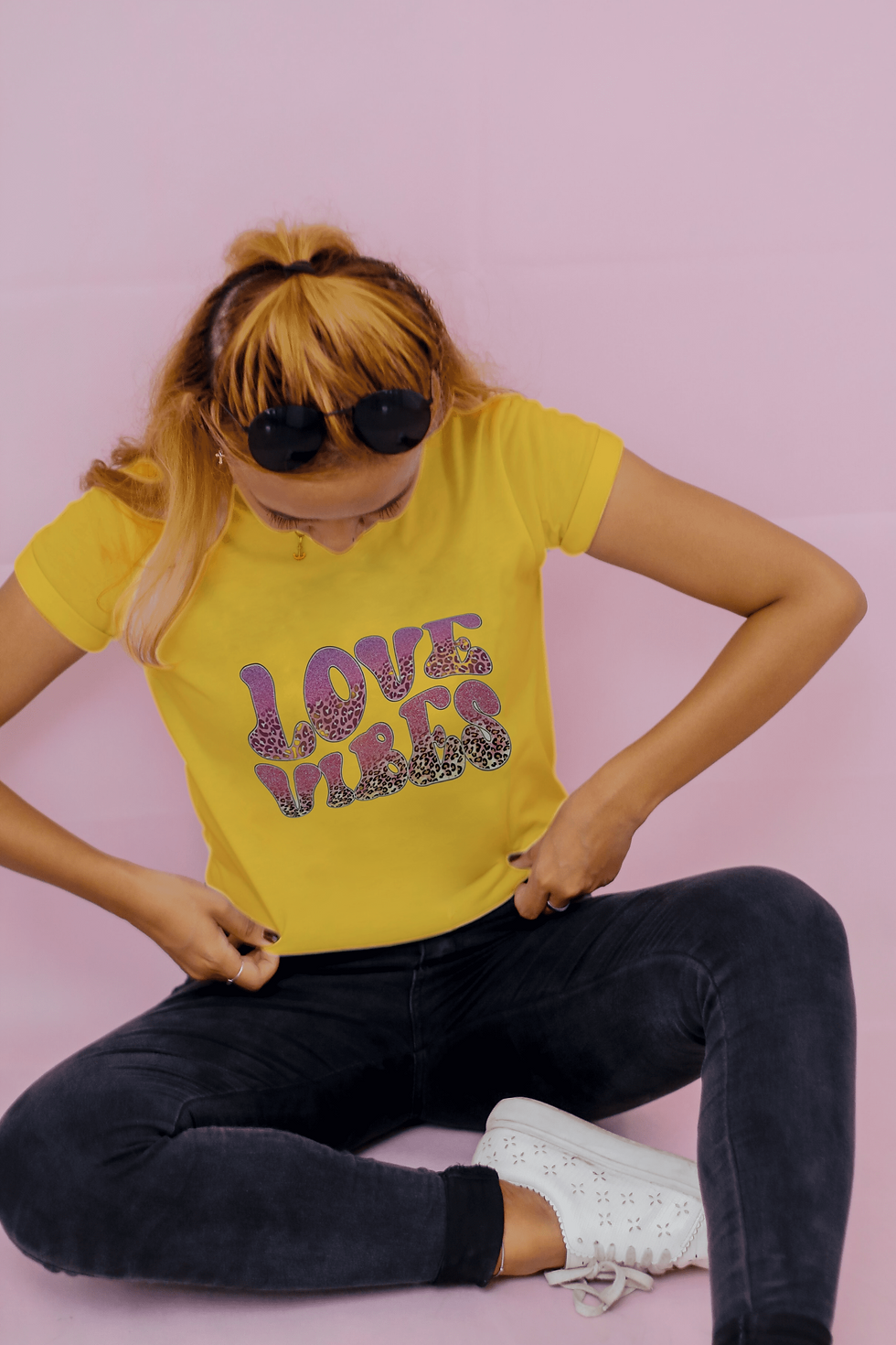 Thumbnail: Love Vibes (DTF)-Unisex Crew T-Shirt 100% Cotton Short Slee