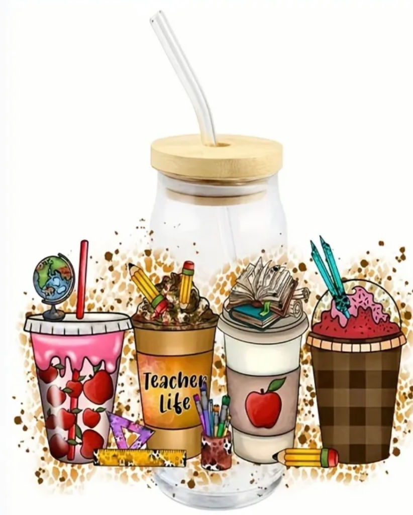 Teacher Life-Glass Drinking Cup With Bamboo Lid, 18.6oz 