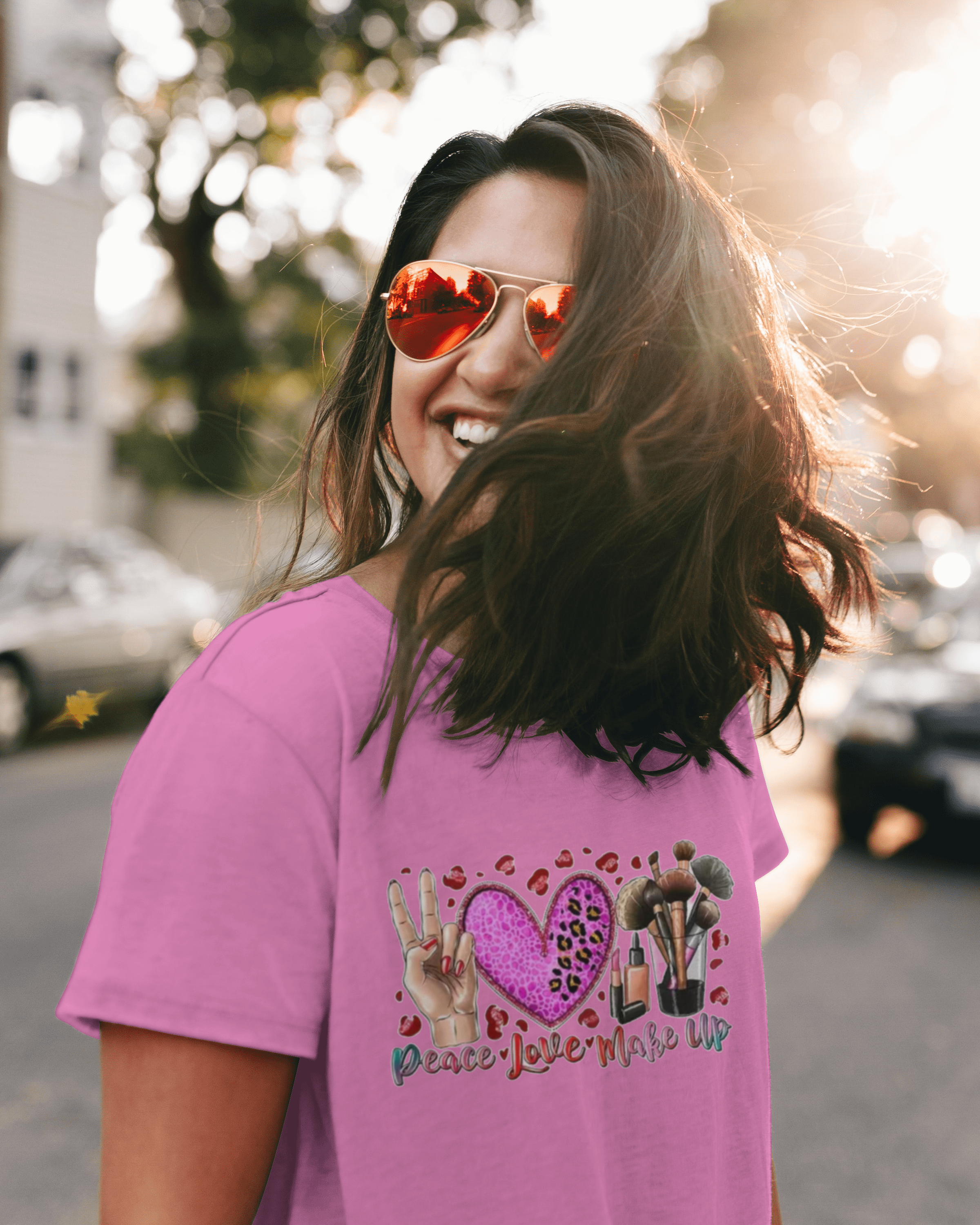 Peace Love Makeup (DTF)-Unisex Crew T-Shirt 100% Cotton Short Sleev