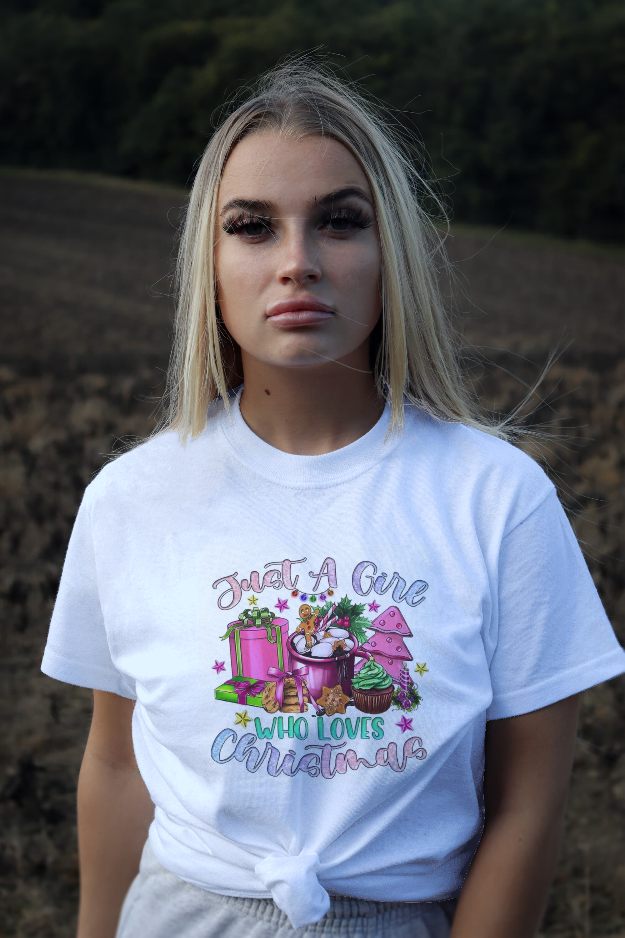 Just A Girl Who Loves Christmas (DTF)-Unisex Crew T-Shirt 100% Cotton S