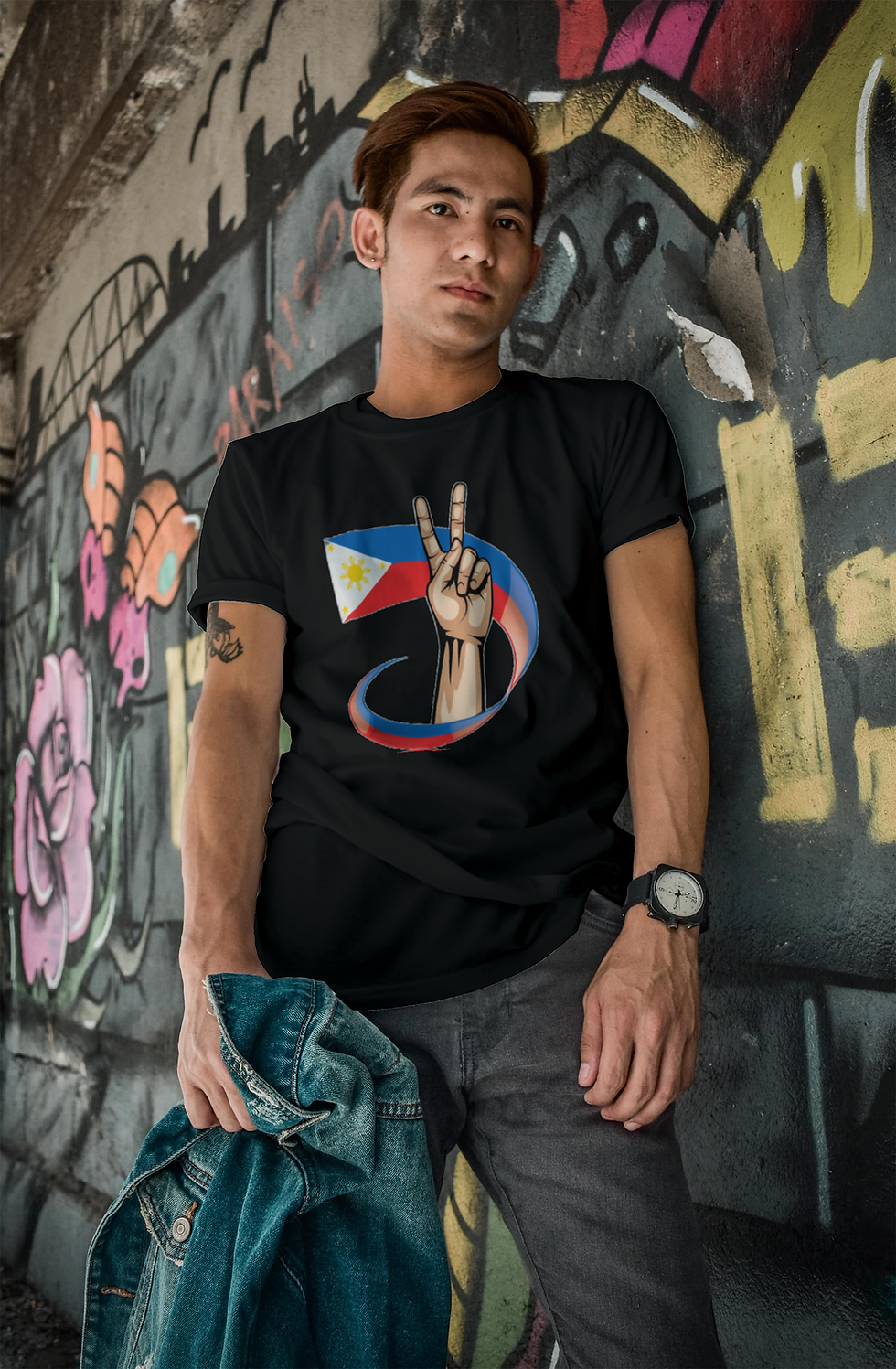 Thumbnail: Peace Sign Philippines 🇵🇭 (DTF)-Unisex 100% Cotton Crew T-Shirt