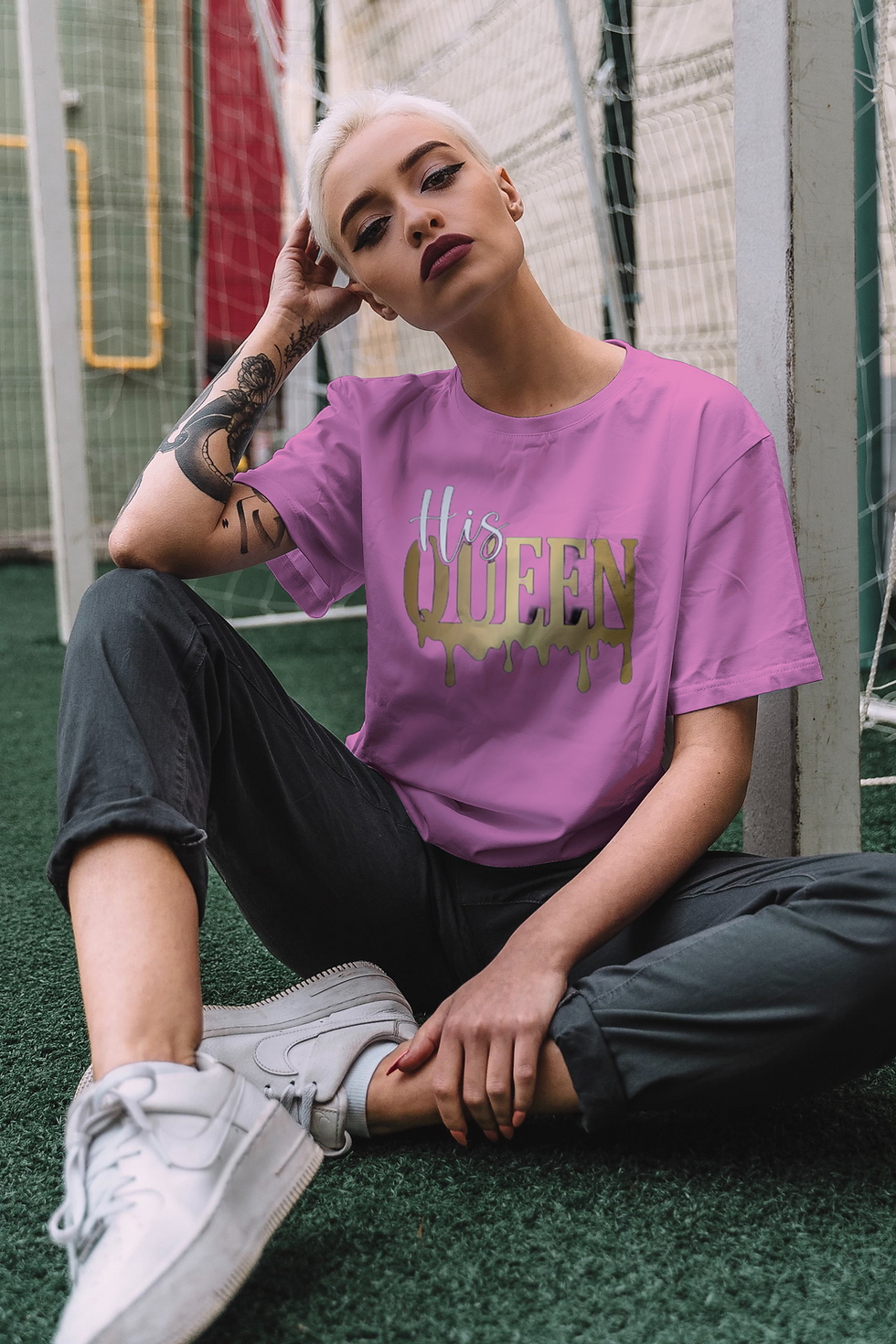 Thumbnail: His Queen (DTF)-Unisex Crew T-Shirt 100% Cotton