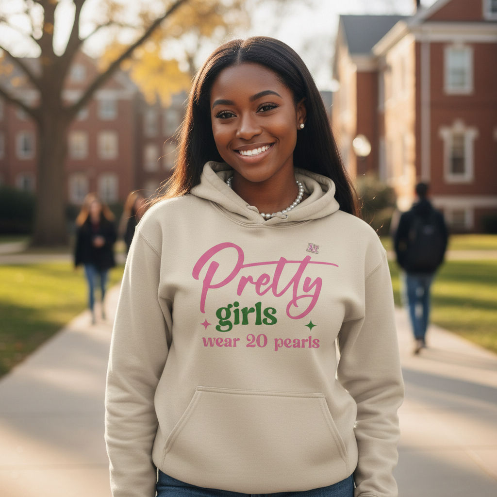 Pretty Girls Wear 20 Pearls Hoodie – Pink & Green Sorority‑Inspired Sweatshirt