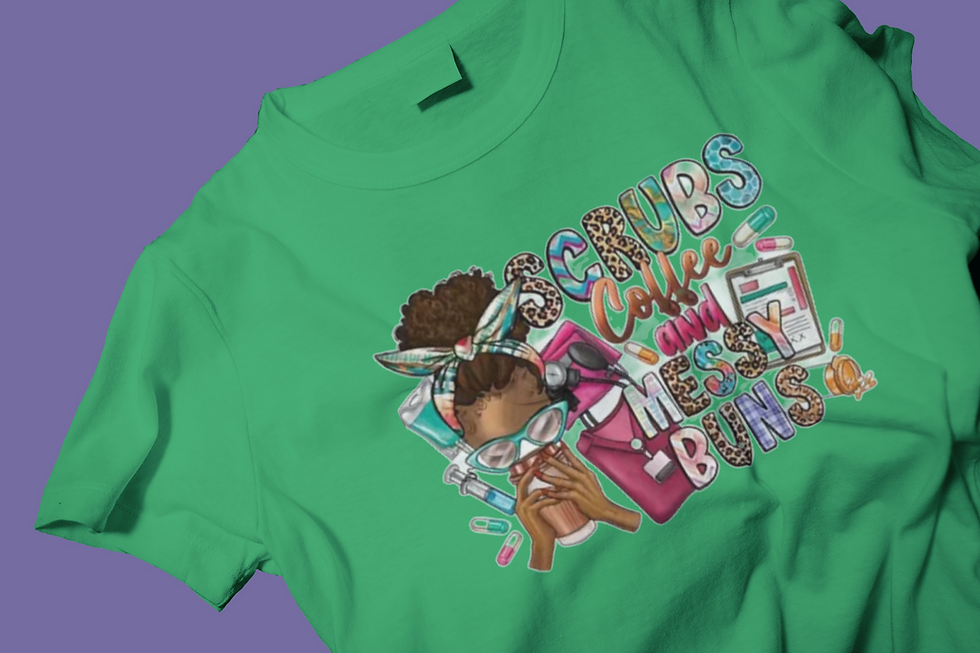 Thumbnail: Scrubs Coffee & Messy Buns (DTF)-Unisex Crew T-Shirt 100% Cotton Short Sleeve