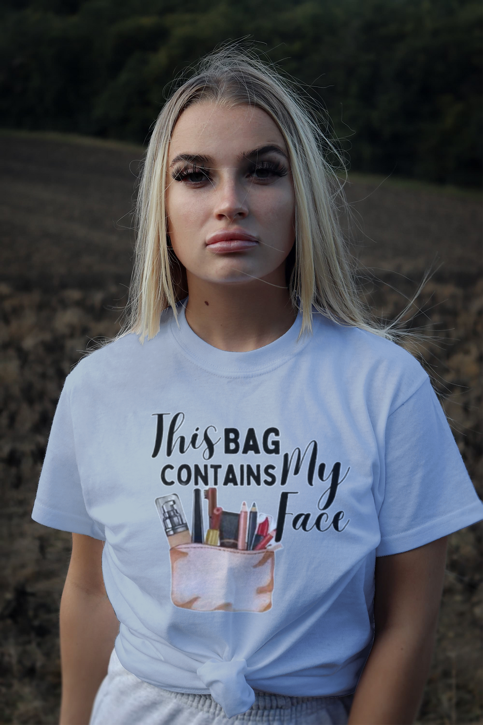 Thumbnail: This Bag Contains My Face (DTF)-Unisex Crew T-Shirt 100% Cotton Short Sleeve