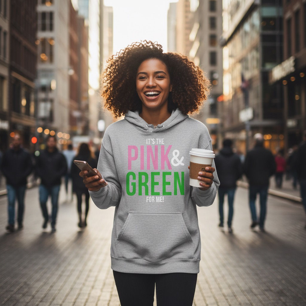 Pink Green Hoodie – Sorority Style Pink & Green Graphic Hoodie for Women
