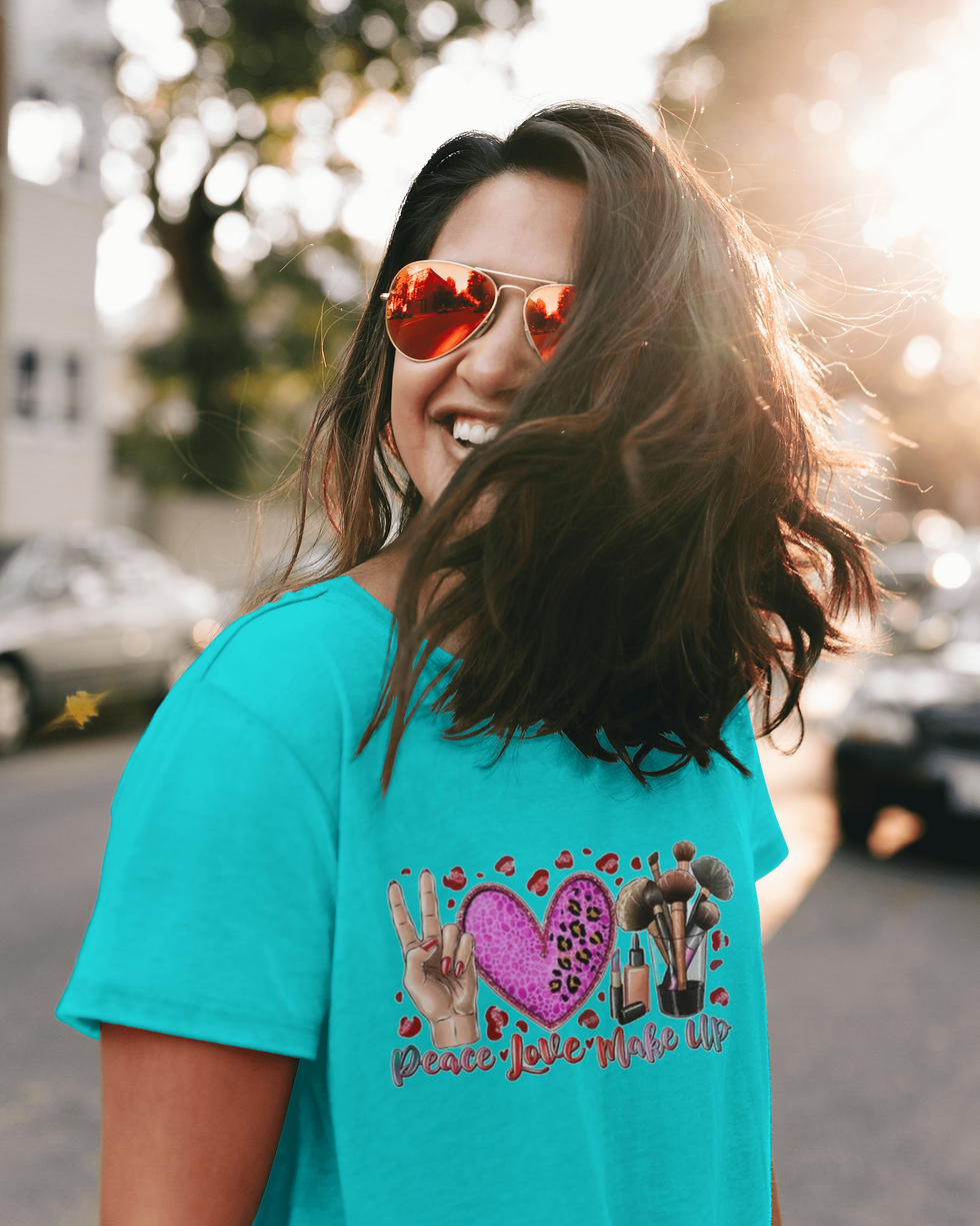Thumbnail: Peace Love Makeup (DTF)-Unisex Crew T-Shirt 100% Cotton Short Sleev