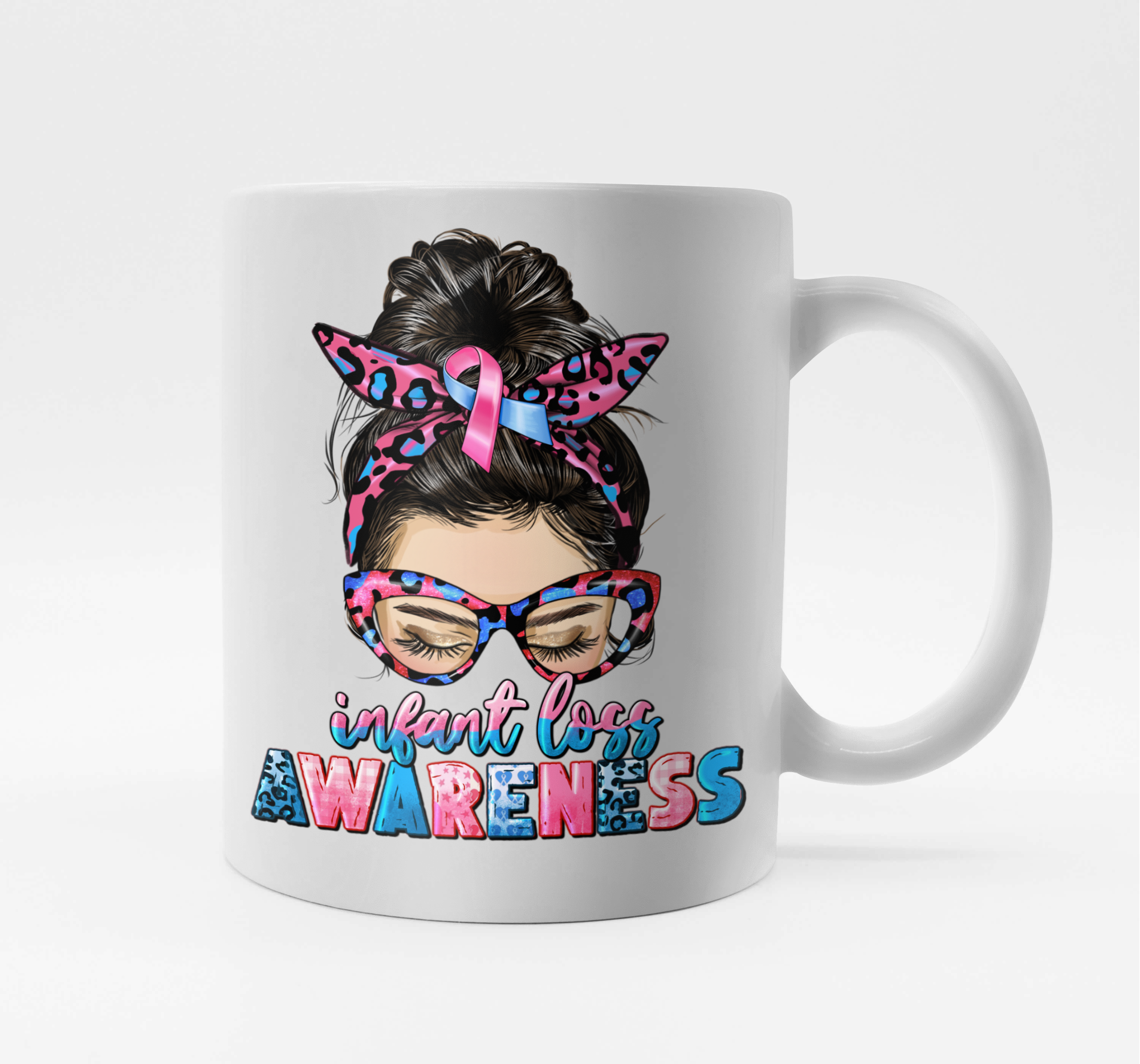 Mom Messy Bun Infant Loss Awareness -12 oz. Ceramic Mug, White