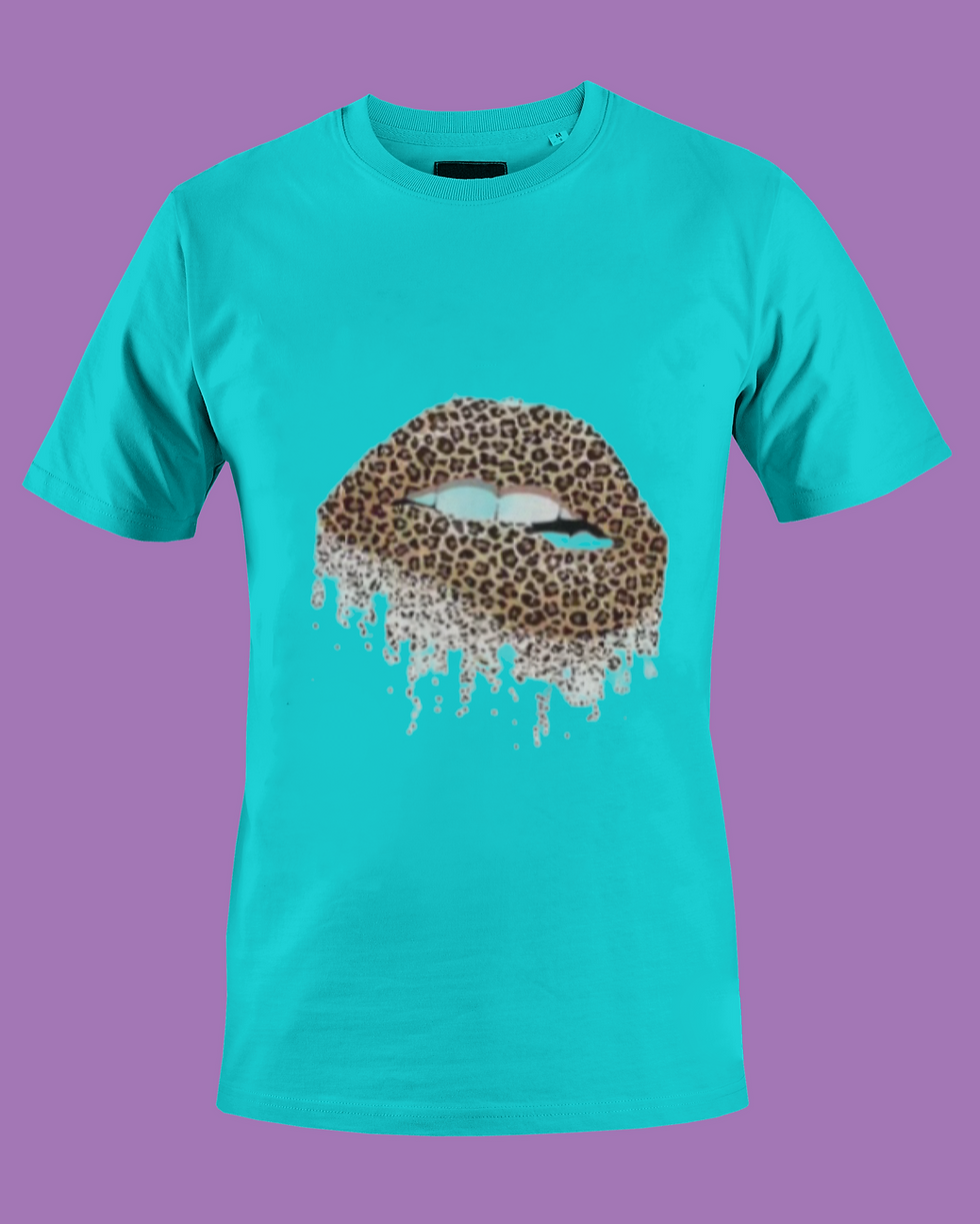 Thumbnail: Leopard Lip Pattern (DTF)-Unisex Crew T-Shirt 100% Cotton