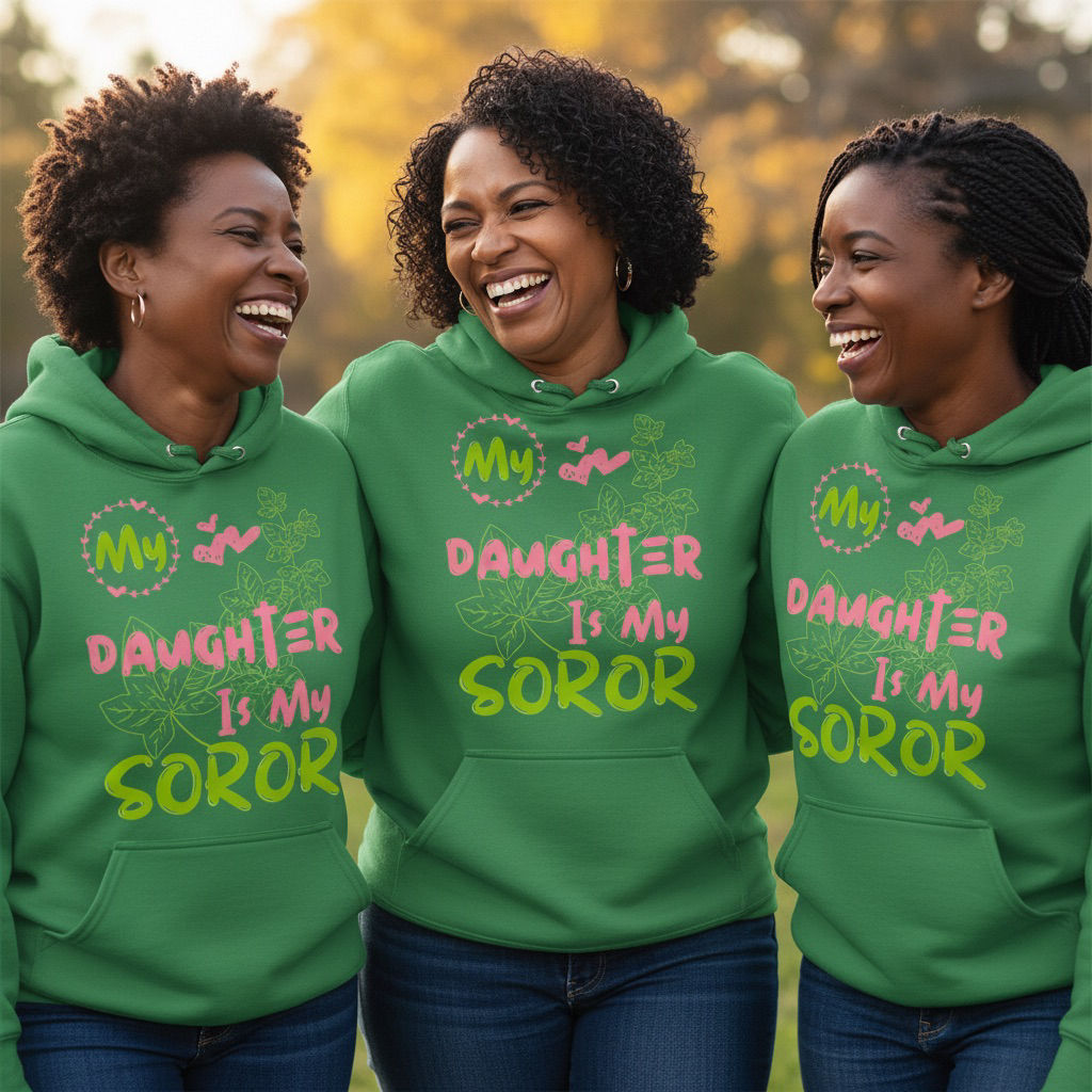 My Daughter Is My Soror Hoodie – Pink & Green Sorority Style Mother‑Daughter Hoo