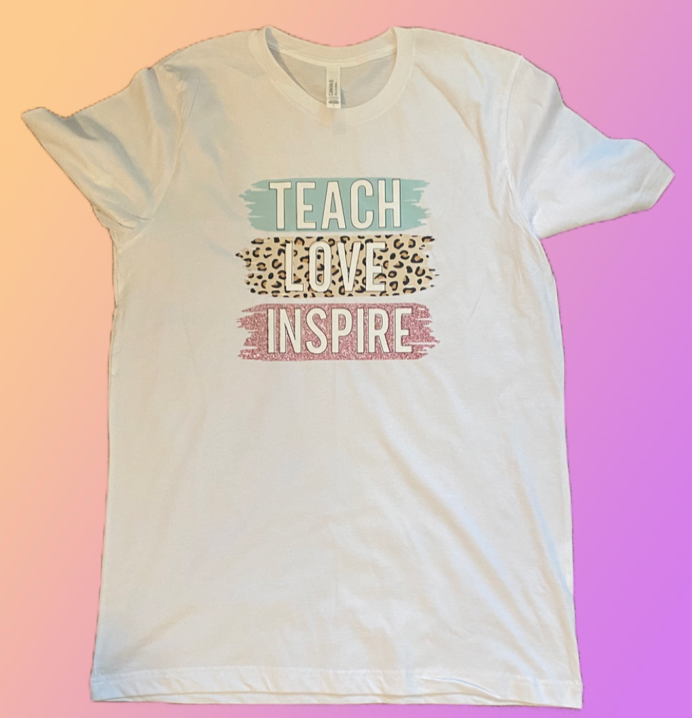 Teach Love Inspire (DTF)-Unisex Crew T-Shirt 100% Cotton, Pink Large