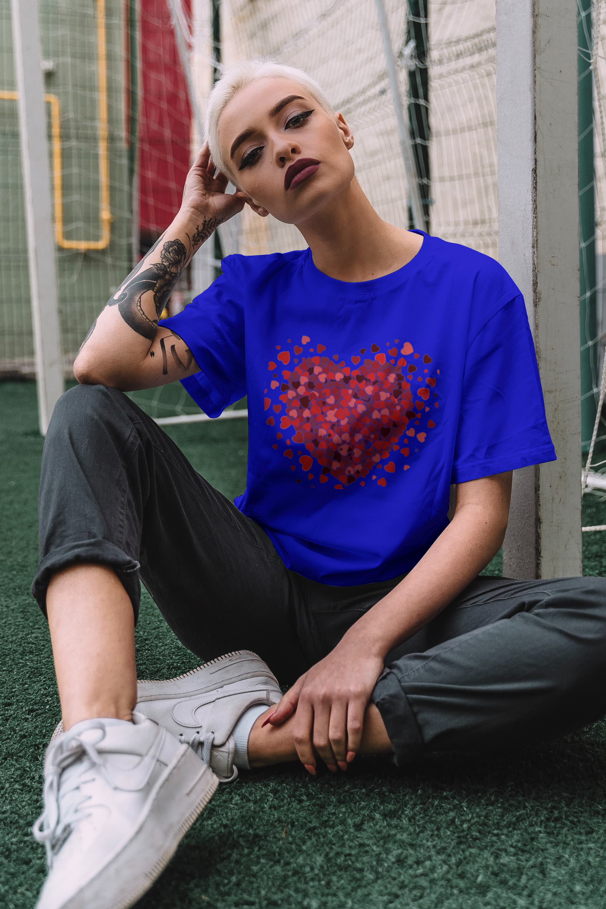 Burst of Hearts (DTF)-Unisex Crew T-Shirt 100% Cotton Short Sleeve