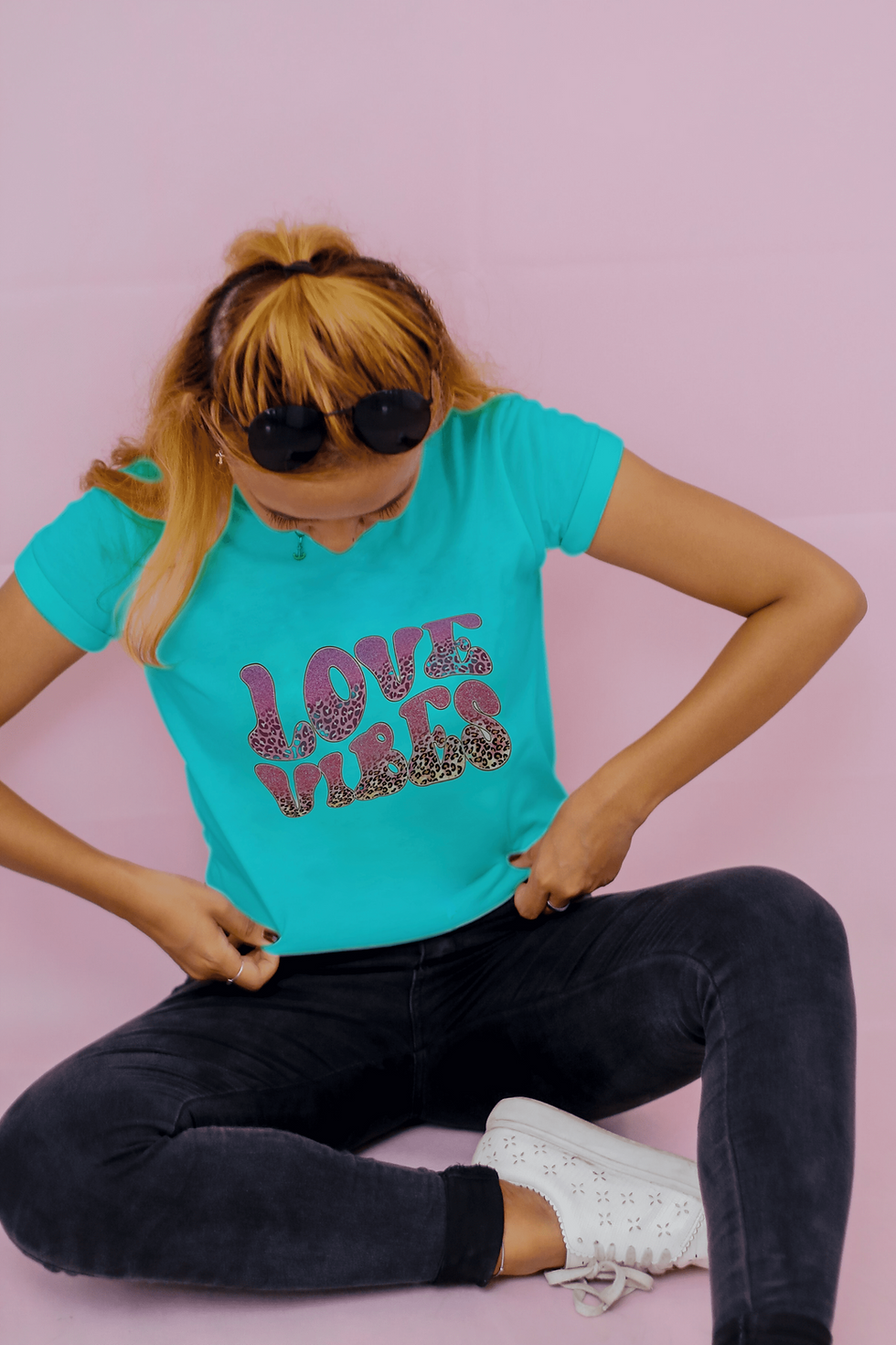Thumbnail: Love Vibes (DTF)-Unisex Crew T-Shirt 100% Cotton Short Slee