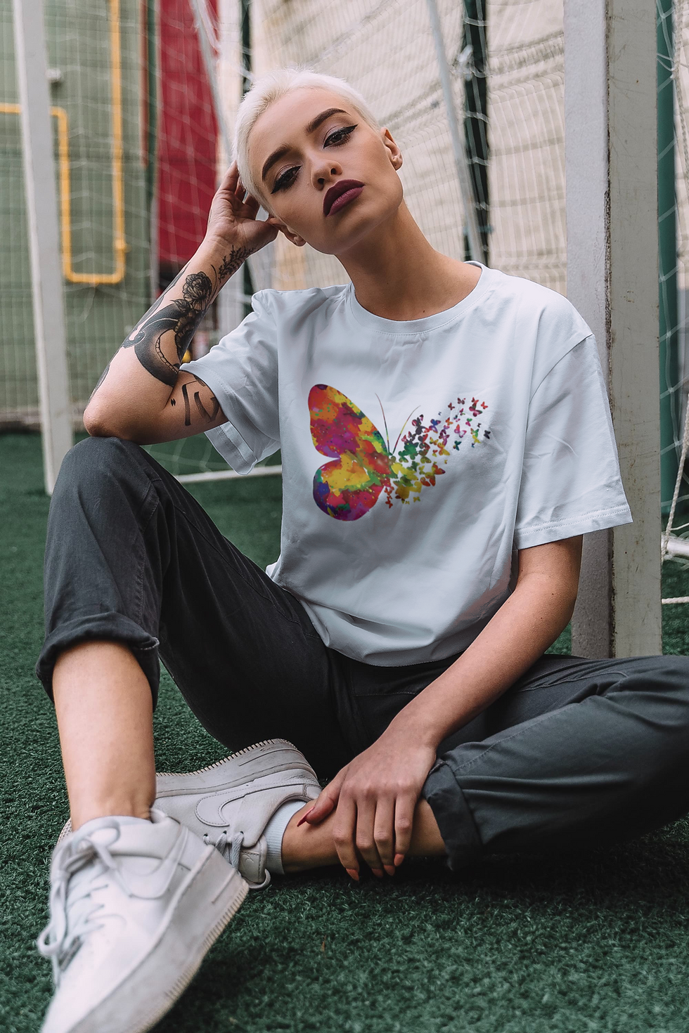 Thumbnail: Colorful Butterfly (DTF)-Unisex Crew T-Shirt 100% Cotton