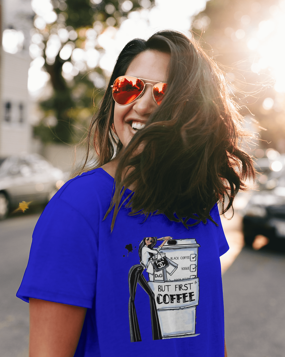 Thumbnail: But First Coffee (DTF)-Unisex Crew T-Shirt 100% Cotton Short Sleeve