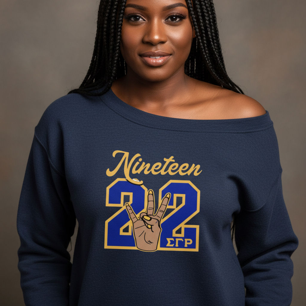 Nineteen 22 Off‑Shoulder Sweatshirt – Sigma Gamma Rho ΣΓΡ Sorority Apparel