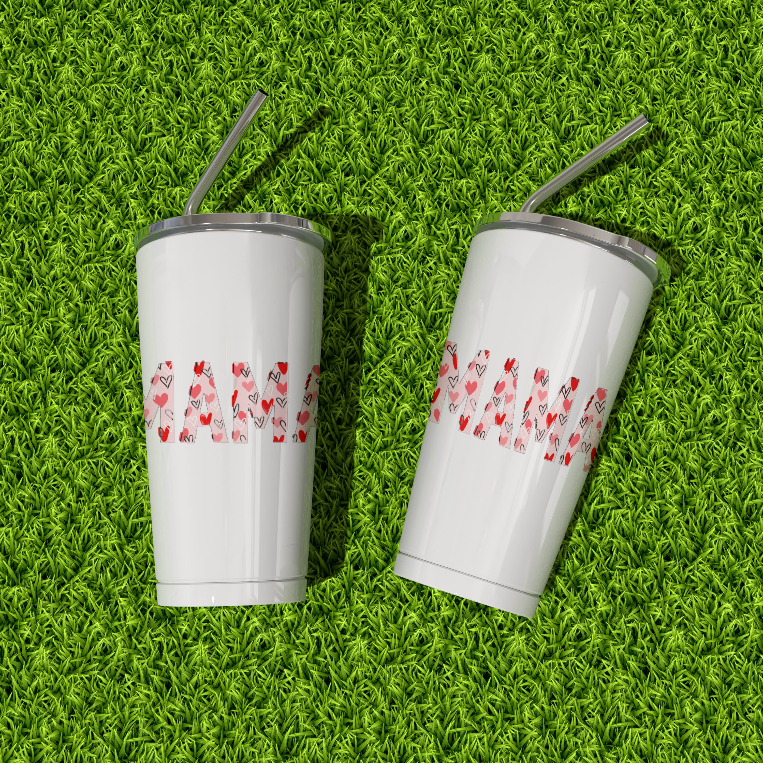 MAMA Valentine Hearts-20 OZ Straight Tumbler, White