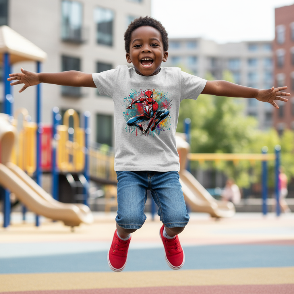 Spider-Man Splash Boys' T-Shirt – DTF Printed 100% Cotton Short Sleeve Tee