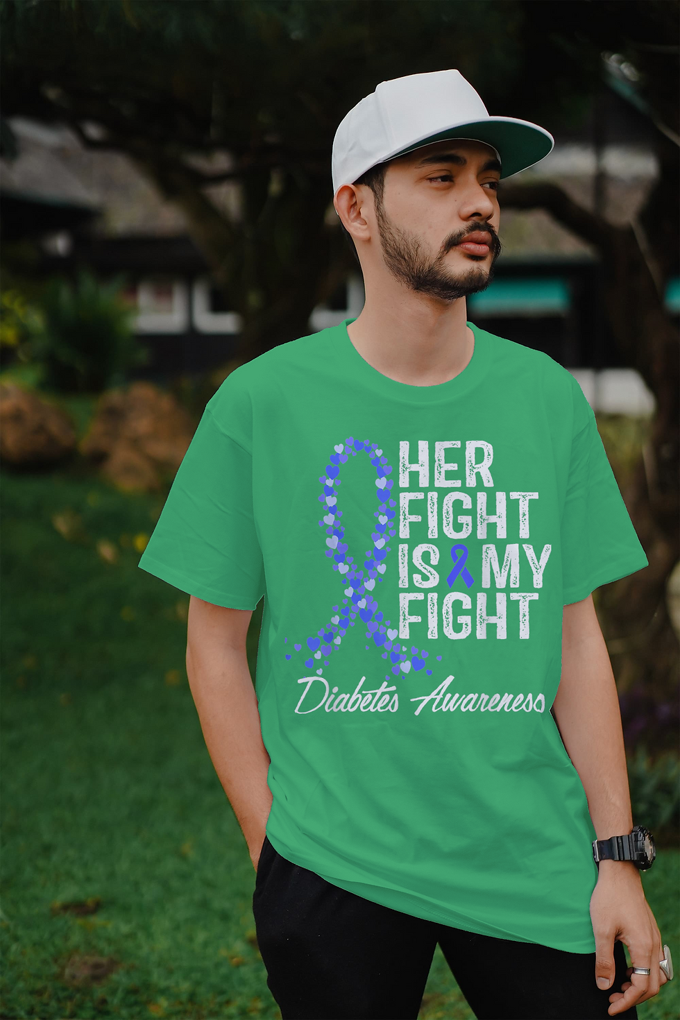 Thumbnail: Diabetes Awareness Her Fight Is My Fight (DTF)-Unisex 100% Cotton Crew T-Shirt